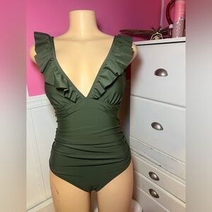 Olive Green Ruffled  adult  One Piece Swimsuit